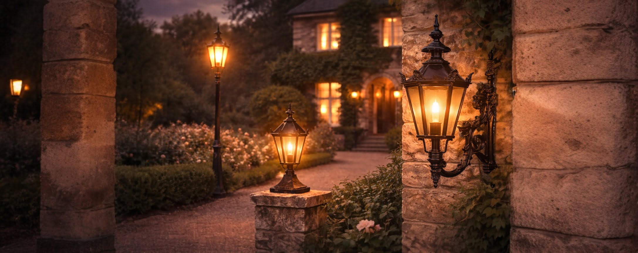 Eigen klassieke tuinlamp samenstellen | lantaarnpalen, wandlampen en sokkellampen | aluminium, koper / messing en gietijzer