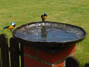 Bird Bath / Feeding Bowl with 2 Birds – Metal – Ø 45 cm – Handmade