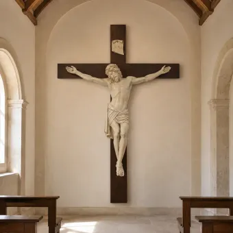 Antiek kruisbeeld INRI met Jezus – monumentaal wandbeeld – 300 cm