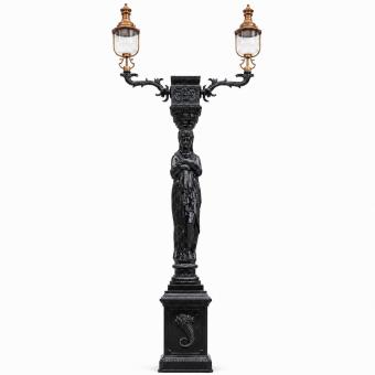 Unieke Lantaarnpaal Gietijzer met Vrouw - 320 cm hoog - zwart