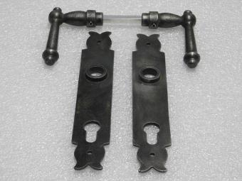 Door Fittings Set - York Handles + Noble PC 92 Door Plates - Cast Iron, Galvanised