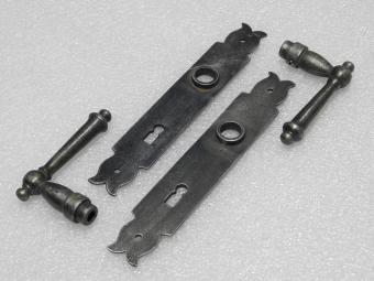 Door Fittings Set - York Handles + Noble PC 92 Door Plates - Cast Iron, Galvanised