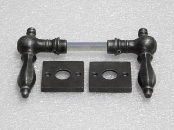 Kensington Handle Set + Square Handle Rosettes - Galvanised Cast Iron