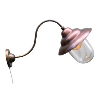 Retro wandlamp, van koper+ messing en glas.