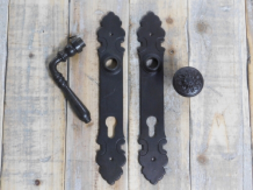 Deurslot set + lange deurplaat + deurknop + klink - antiek ijzer bruin, slot PZ92