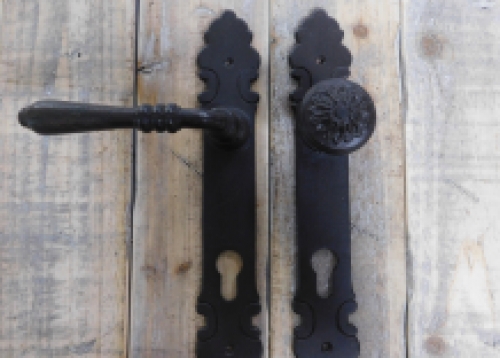 Deurslot set + lange deurplaat + deurknop + klink - antiek ijzer bruin, slot PZ92
