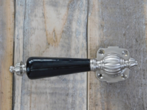 Set mit Retro-Türbeschlägen - Nickel - mit schwarzen Porzellangriffen