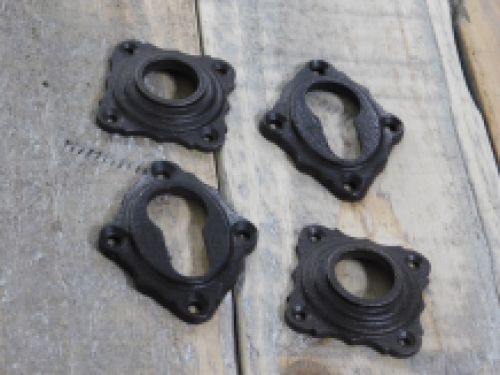 Set Deurkrukken met handvat keramische in antiek wit, 2 knoppen, rozetten, 2-kasteel rozetten PZ, deur, ijzer bruin
