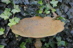 LAST ONE: Vogelbad met Hummingbird XL, gietijzer, antiek groen-rust.