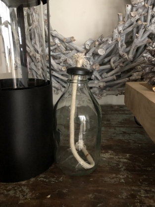 Oil lamp - Black - Metal and glass - Lantern - Hangable