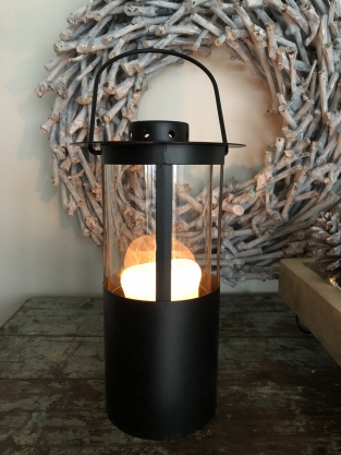 Oil lamp - Black - Metal and glass - Lantern - Hangable