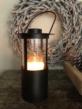 Oil lamp - Black - Metal and glass - Lantern - Hangable