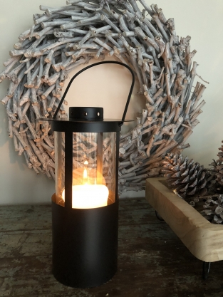 Oil lamp - Black - Metal and glass - Lantern - Hangable
