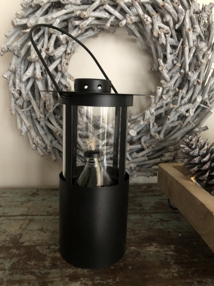 Oil lamp - Black - Metal and glass - Lantern - Hangable