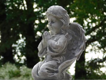 Beeld Engel - 33 x 24 cm - Wit/Grijs - Polystone