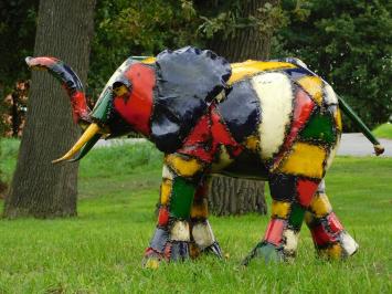 Metalen Olifant ''Zuri'' - Kleurrijk - 60 x 96 cm - Afrikaans Beeld Kunstwerk