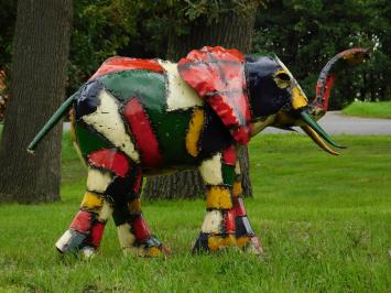 Metalen Olifant ''Zuri'' - Kleurrijk - 60 x 96 cm - Afrikaans Beeld Kunstwerk