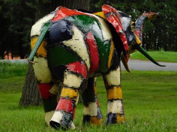 Metalen Olifant ''Zuri'' - Kleurrijk - 60 x 96 cm - Afrikaans Beeld Kunstwerk