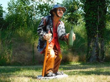 Beeld Oude Man met Wandelstok en Drankfles – 90 cm - Polystone