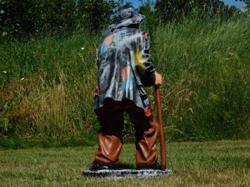 Beeld Oude Man met Wandelstok en Drankfles – 90 cm - Polystone