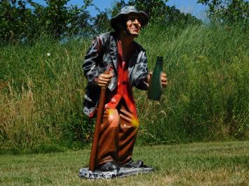 Beeld Oude Man met Wandelstok en Drankfles – 90 cm - Polystone