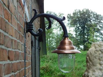 Klassieke Buitenlamp - Koperen Kap & Gietijzeren Wandarm - 55 cm - Wandlamp