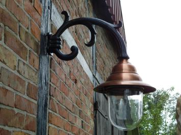 Klassieke Buitenlamp - Koperen Kap & Gietijzeren Wandarm - 55 cm - Wandlamp