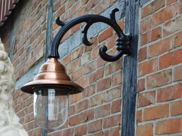 Klassieke Buitenlamp - Koperen Kap & Gietijzeren Wandarm - 55 cm - Wandlamp