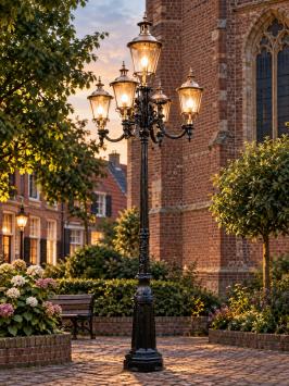 One-off: XXL lamppost - 380 cm - Black post with copper caps, Unique!