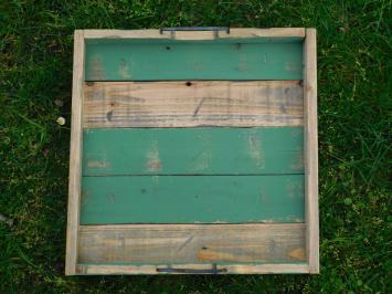 Großes Tablett mit Eisengriffen - Holz - quadratisch