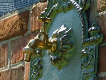 Großer Wandbrunnen - 75 cm - Gusseisen - Grün mit Braun