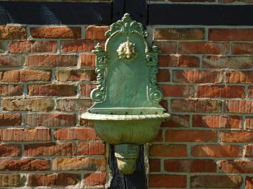 Großer Wandbrunnen - 75 cm - Gusseisen - Grün mit Braun