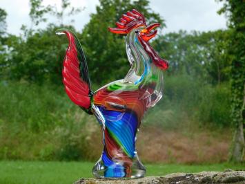 Glass Rooster Sculpture – 28.5 x 20 cm – Handmade Glass-blown Artwork
