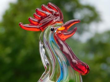 Glass Rooster Sculpture – 28.5 x 20 cm – Handmade Glass-blown Artwork
