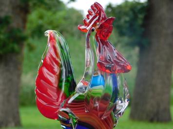 Glass Rooster Sculpture – 28.5 x 20 cm – Handmade Glass-blown Artwork