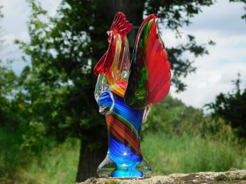 Glass Rooster Sculpture – 28.5 x 20 cm – Handmade Glass-blown Artwork