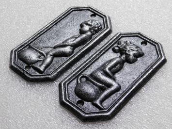 Toilettenschilder aus Gusseisen Mann & Frau – 2er-Set in Old Silver Look