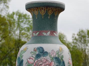 Große Vintage asiatische Ziervase mit Blumenmotiv – ca. 60 cm – Keramik
