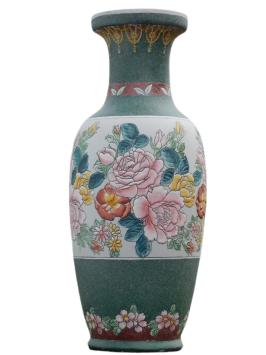 Große Vintage asiatische Ziervase mit Blumenmotiv – ca. 60 cm – Keramik
