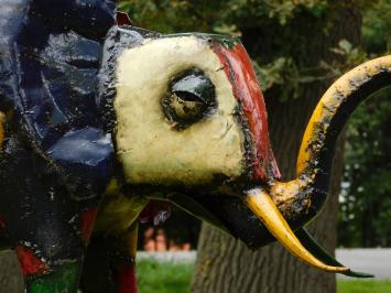Handgefertigter, farbiger Elefant ''Kito'' – 100 x 65 cm – Metall