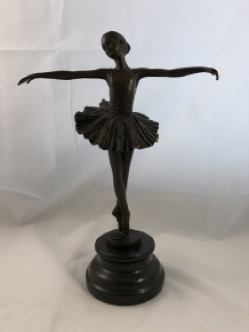 Bronzen Beeld Balletdanseres op Marmeren Sokkel - 30 cm - Woondecoratie