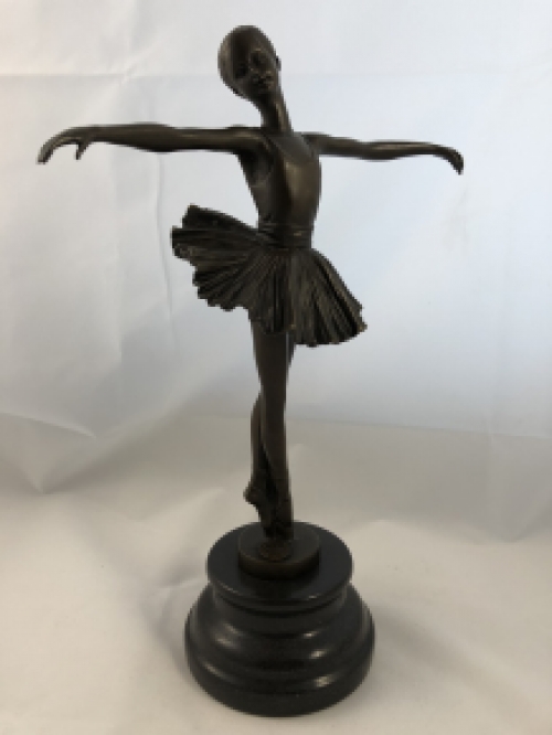 Bronzen Beeld Balletdanseres op Marmeren Sokkel - 30 cm - Woondecoratie