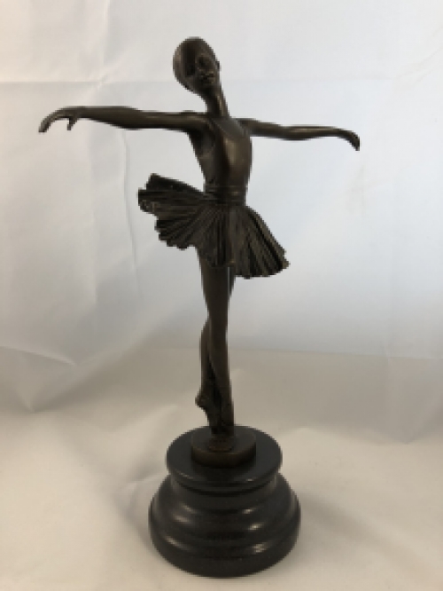 Bronzen Beeld Balletdanseres op Marmeren Sokkel - 30 cm - Woondecoratie
