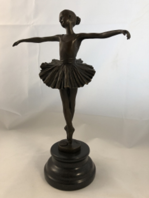Bronzen Beeld Balletdanseres op Marmeren Sokkel - 30 cm - Woondecoratie
