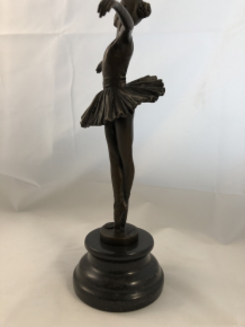 Bronzen Beeld Balletdanseres op Marmeren Sokkel - 30 cm - Woondecoratie
