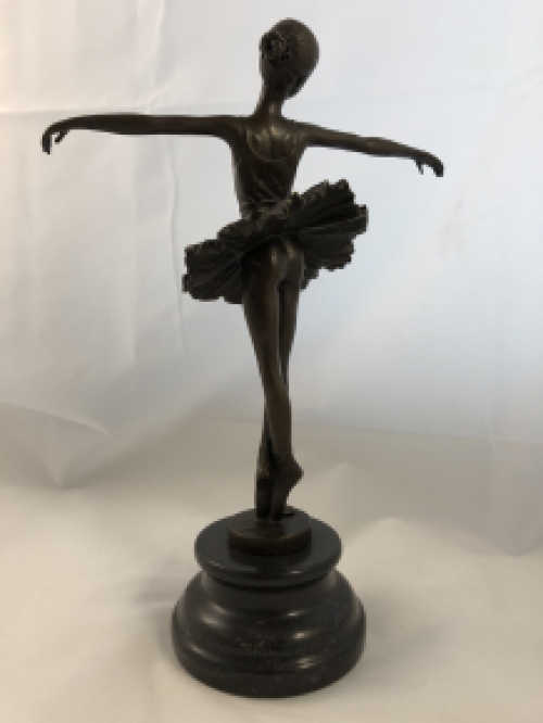 Bronzen Beeld Balletdanseres op Marmeren Sokkel - 30 cm - Woondecoratie