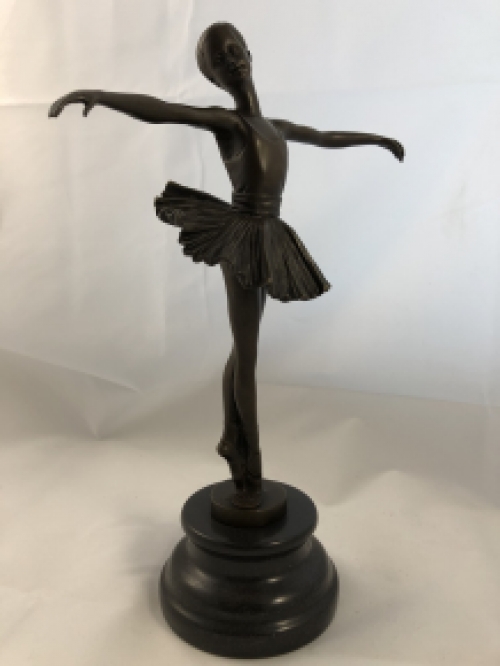 Bronzen Beeld Balletdanseres op Marmeren Sokkel - 30 cm - Woondecoratie