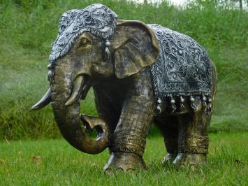 Elefantenstatue im indischen Stil – 60 x 45 cm – Gold/Silber – Polystone