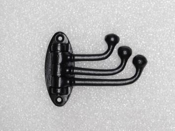 Swiveling Coat Hook (3-Hook) – Black Iron – Movable Wall Hook