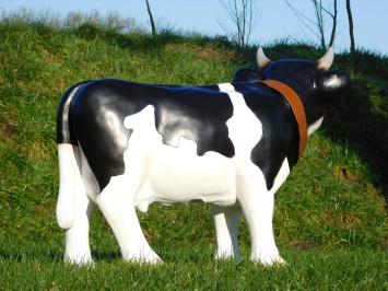 Kuh mit Nackenriemen - 80 cm - Schwarz und Weiß - Polystone